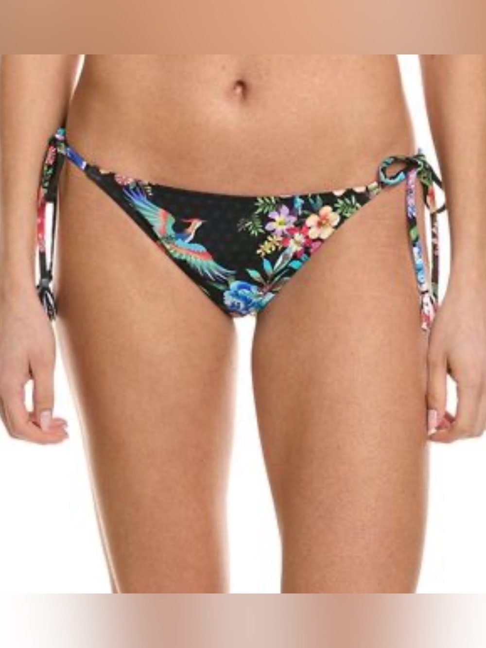 Johnny Was Peacock Low Rise Bikini Bottom Self Tie Sides Floral Print Size Small